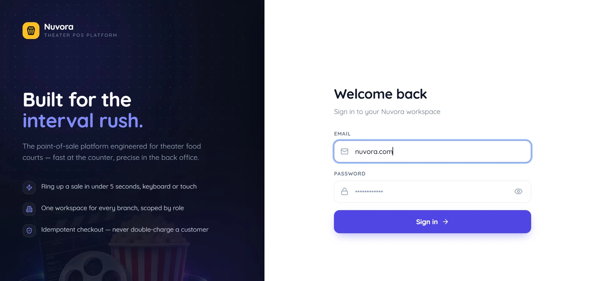 Nuvora web app screen 1